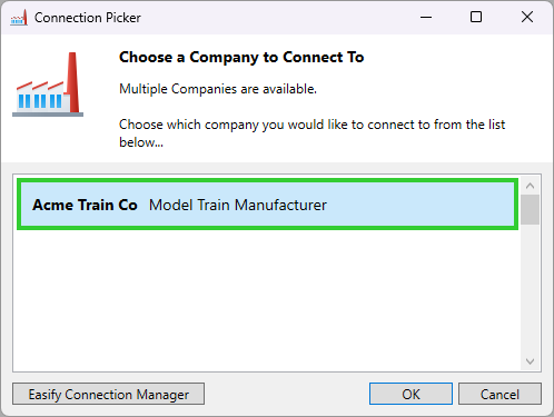 Easify Pro Connection Picker companies you are assigned to