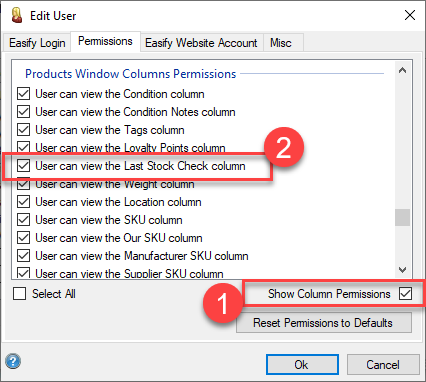 Easify Web - Stock Take column permission