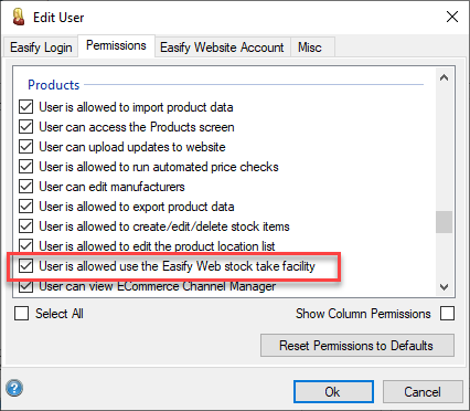 Easify Web - Stock Take permission