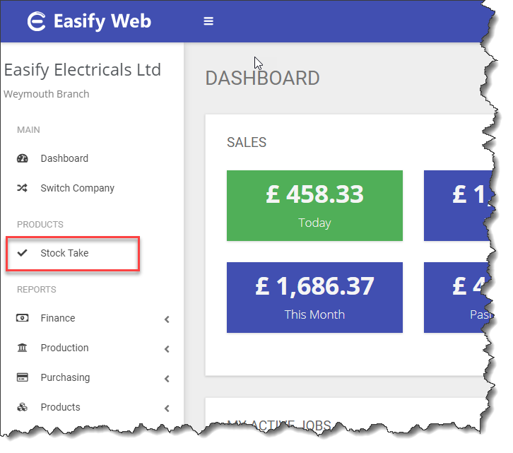 Easify Web - Stock Take Menu