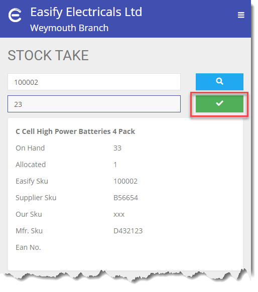 Easify Web - Stock Take quantity button