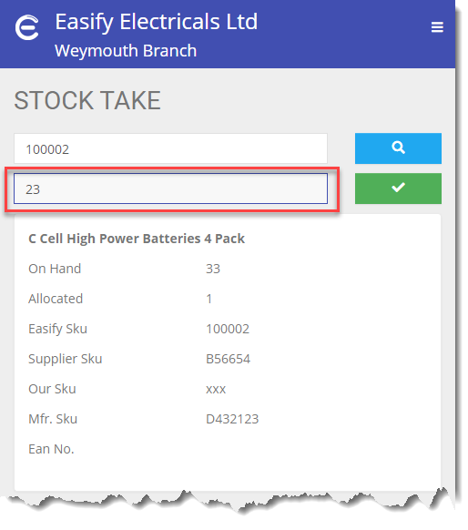 Easify Web - Stock Take product quantity