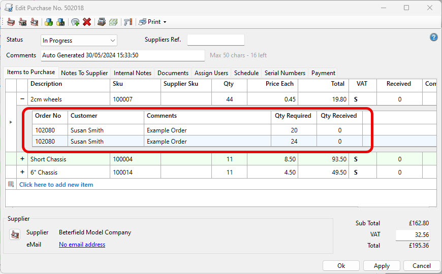 Purchase linked to orders