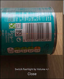 Android barcode scanner scanning - scanning a tin of beanz Android barcode scanner scanning - scanning a tin of beanz