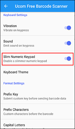 Android barcode scanner Ucom options slim numeric keypad