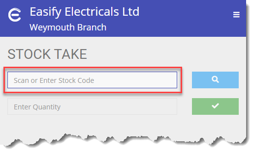 Easify Web - Stock Take Stock Code Box