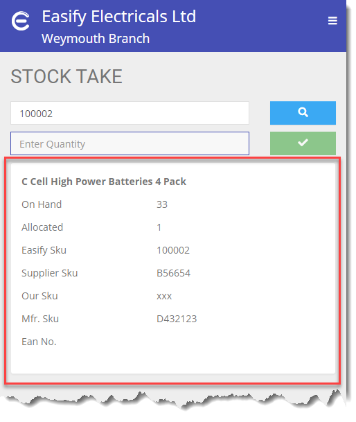 Easify Web - Stock Take Product Details