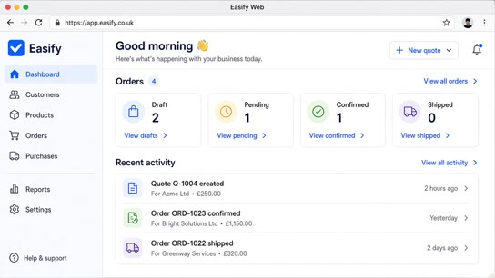 Easify Web dashboard